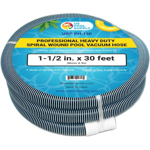  U.S. Pool Supply 1-1/2 x 30 Foot Professional Heavy Duty Spiral Wound Swimming Pool Vacuum Hose with Swivel Cuff