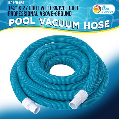  U.S. Pool Supply 1-1/4 x 27 Foot Professional Above Ground Swimming Pool Vacuum Hose with Swivel Cuff - Removable Cuff, Cut to Fit - Compatible with Filter Pumps, Filtration System