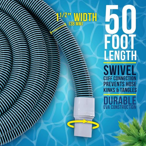  U.S. Pool Supply 1-1/2 x 50 Foot Professional Heavy Duty Spiral Wound Swimming Pool Vacuum Hose with Kink-Free Swivel Cuff & Flexible