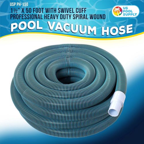  U.S. Pool Supply 1-1/2 x 50 Foot Professional Heavy Duty Spiral Wound Swimming Pool Vacuum Hose with Kink-Free Swivel Cuff & Flexible