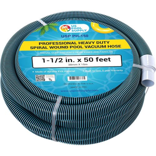  U.S. Pool Supply 1-1/2 x 50 Foot Professional Heavy Duty Spiral Wound Swimming Pool Vacuum Hose with Kink-Free Swivel Cuff & Flexible