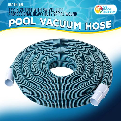  U.S. Pool Supply 1-1/2 x 25 Foot Professional Heavy Duty Spiral Wound Swimming Pool Vacuum Hose with Kink-Free Swivel Cuff & Flexible