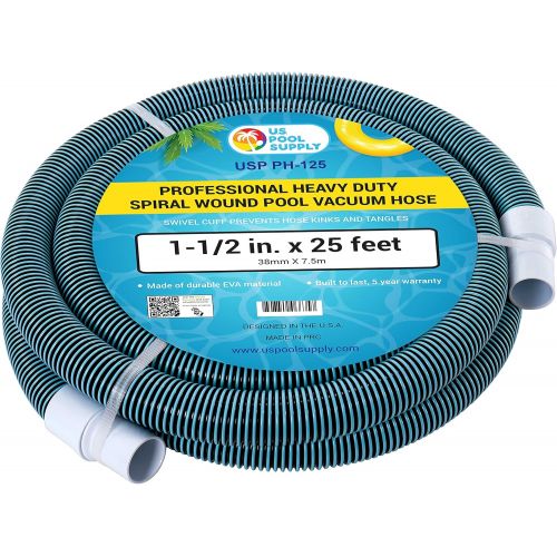  U.S. Pool Supply 1-1/2 x 25 Foot Professional Heavy Duty Spiral Wound Swimming Pool Vacuum Hose with Kink-Free Swivel Cuff & Flexible