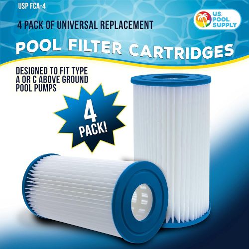  U.S. Pool Supply 4 Pack of Universal Replacement Filter Cartridges, Type A or C - Compatible with Above Ground Swimming Pool Pumps Using Type A or C Filters - Provides Premium Clea