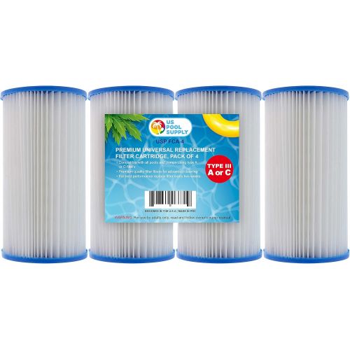  U.S. Pool Supply 4 Pack of Universal Replacement Filter Cartridges, Type A or C - Compatible with Above Ground Swimming Pool Pumps Using Type A or C Filters - Provides Premium Clea