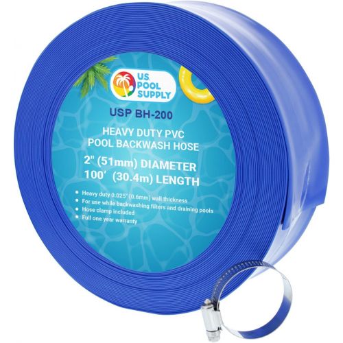  U.S. Pool Supply 2 x 100 Heavy Duty Blue PVC Swimming Pool Backwash Hose with Hose Clamp