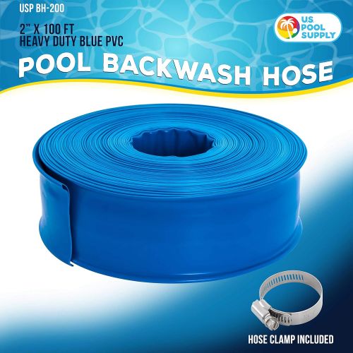  U.S. Pool Supply 2 x 100 Heavy Duty Blue PVC Swimming Pool Backwash Hose with Hose Clamp