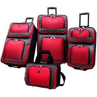 U.S. Traveler New Yorker Lightweight Expandable Rolling Suitcase Set 4-Piece, Red