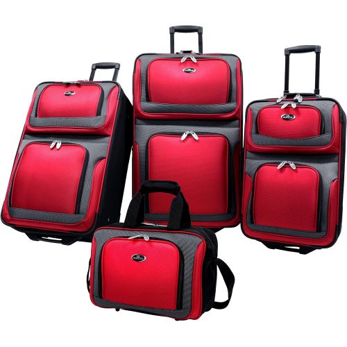  U.S. Traveler New Yorker Lightweight Expandable Rolling Suitcase Set 4-Piece, Red