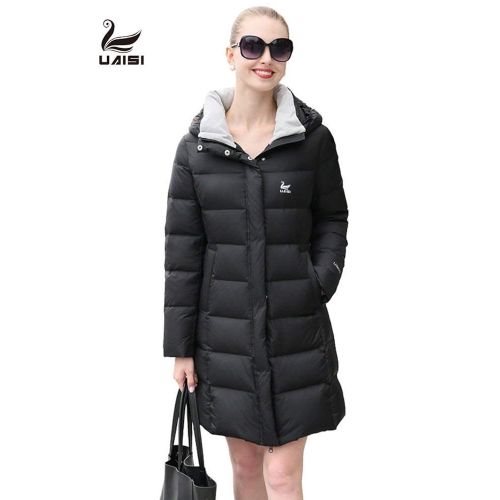  UAISI Womens Goose Down Jacket Slim Fit Hooded Long Warm Winter Outerwear Coat Parka