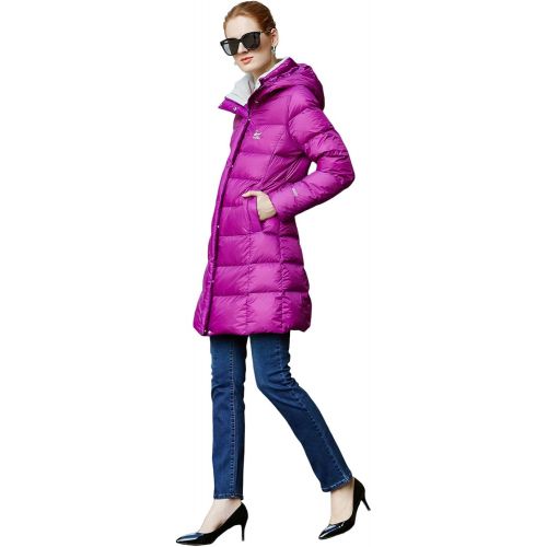  UAISI Womens Goose Down Jacket Slim Fit Hooded Long Warm Winter Outerwear Coat Parka