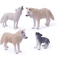 UANDME 4pcs Wolf Toy Figurines Set Arctic Wolf Animal Figures White Wolf Family Cake Topper Toy Gift for Kids (White)