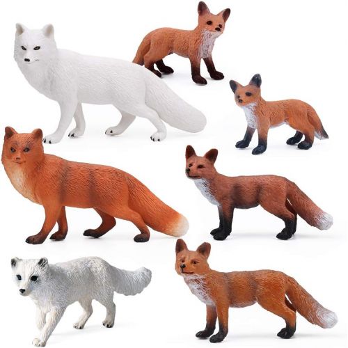  UANDME Fox Toy Figures Set Includes Arctic Fox & Red Foxes Figurines Cake Toppers (7 Foxes)