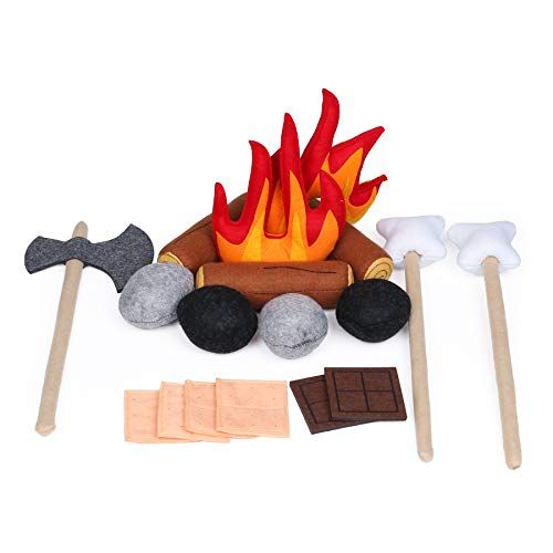  UANDME 21pcs Pretend Camping Play Set Safe Campfire Toys for Kids Dramatic Play Toys for Boys and Girls Doll Camping for Preschoolers