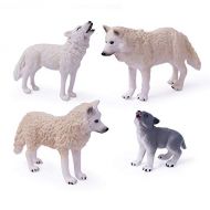 UANDME 4pcs Wolf Toy Figurines Set Arctic Wolf Animal Figures White Wolf Family Cake Topper Toy Gift for Kids (White)