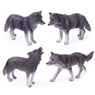 UANDME 4pcs Wolf Toy Figurines Set Wolf Animal Figures Grey Wolf Family Cake Topper Toy Gift for Kids (Grey)