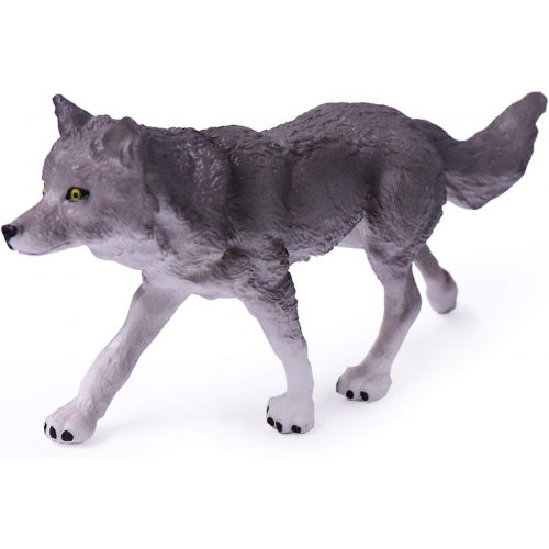  UANDME 4pcs Wolf Toy Figurines Set Wolf Animal Figures Grey Wolf Family Cake Topper Toy Gift for Kids (Grey)