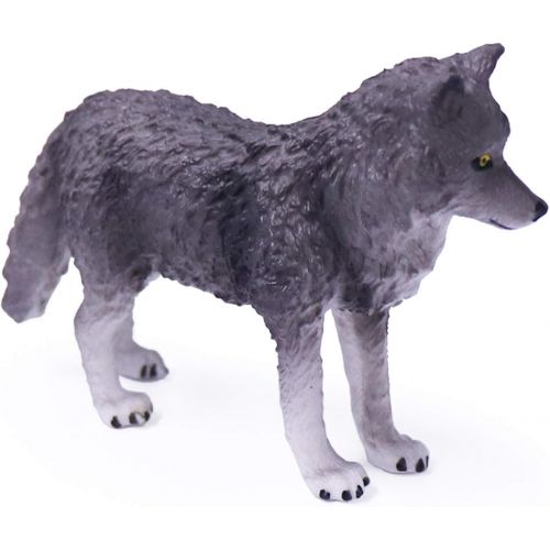  UANDME 4pcs Wolf Toy Figurines Set Wolf Animal Figures Grey Wolf Family Cake Topper Toy Gift for Kids (Grey)
