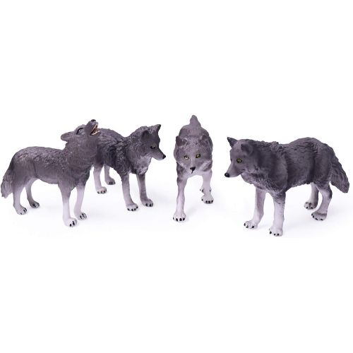  UANDME 4pcs Wolf Toy Figurines Set Wolf Animal Figures Grey Wolf Family Cake Topper Toy Gift for Kids (Grey)