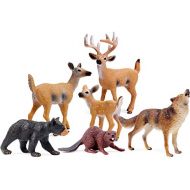 UANDME Forest Animals Figures, Woodland Creatures Figurines, Miniature Toys Cake Toppers (Deer Family, Wolf Beaver, Bear Cub)