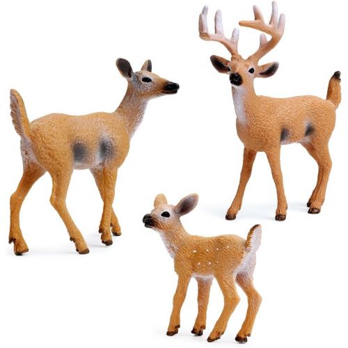  UANDME Forest Animals Figures, Woodland Creatures Figurines, Miniature Toys Cake Toppers (Deer Family, Wolf Beaver, Bear Cub)