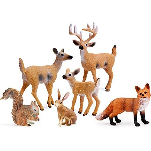  UANDME Forest Animals Figures, Woodland Creatures Figurines, Miniature Toys Cake Toppers (Deer Family, Fox, Rabbit, Squirrel)