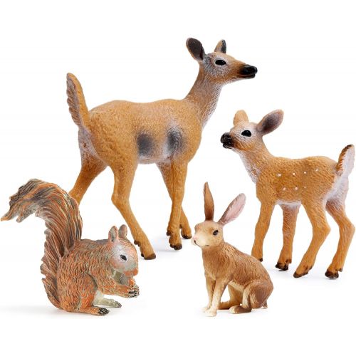  UANDME Forest Animals Figures, Woodland Creatures Figurines, Miniature Toys Cake Toppers (Deer Family, Fox, Rabbit, Squirrel)