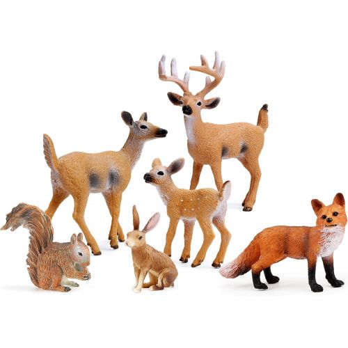  UANDME Forest Animals Figures, Woodland Creatures Figurines, Miniature Toys Cake Toppers (Deer Family, Fox, Rabbit, Squirrel)