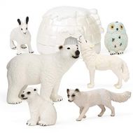 UANDME 7Pcs Polar Animals Figurines with Igloo for Kids Realistic Arctic Animal Figures Toy Playset Includes Polar Bear, Snowy Owl, Wolf, Rabbit, Arctic Fox Cake Topper Birthday Toy Gift