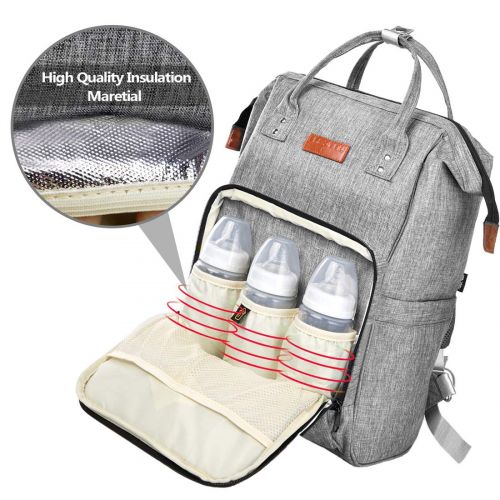  UBBCARE Diaper Bag Backpack Large Multi-Function Travel Back Pack Grey Baby Nappy Changing Bag for...