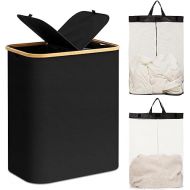 Laundry Hamper with Lid, 145L Large Laundry Hamper with Handle and Lid, 2 Section Collapsible Laundry Basket Dorm Room Storage for Bedroom, Bathroom, College Black