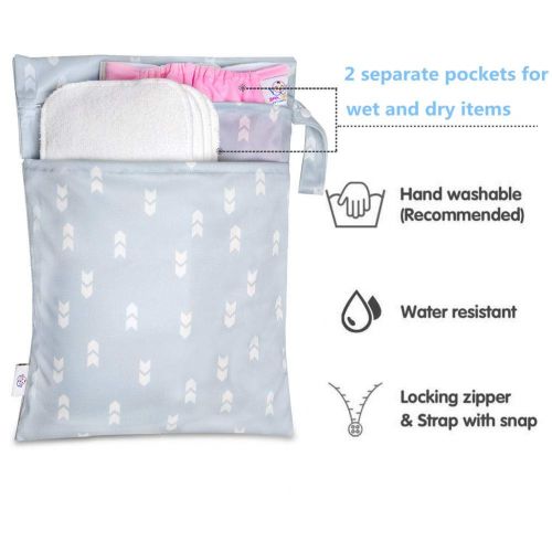  [아마존베스트]UBBCARE Wet Dry Bag Kid Wet Bag Baby Cloth Diaper Wet Suit Bags Waterproof with Zipper and Snap Handle 2pcs