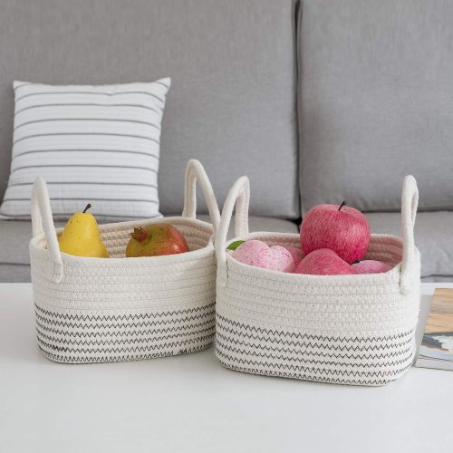  UBBCARE Cotton Rope Storage Baskets Storage Bins Organizer Decorative Woven Basket With Handles for Nursery Baby Clothes, Toy, Makeup, Books, Set of 3