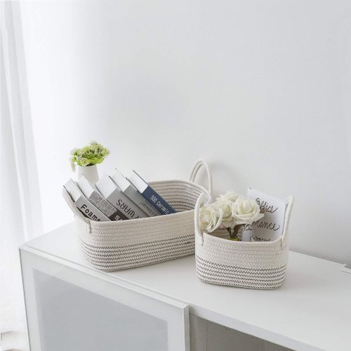  UBBCARE Cotton Rope Storage Baskets Storage Bins Organizer Decorative Woven Basket With Handles for Nursery Baby Clothes, Toy, Makeup, Books, Set of 3