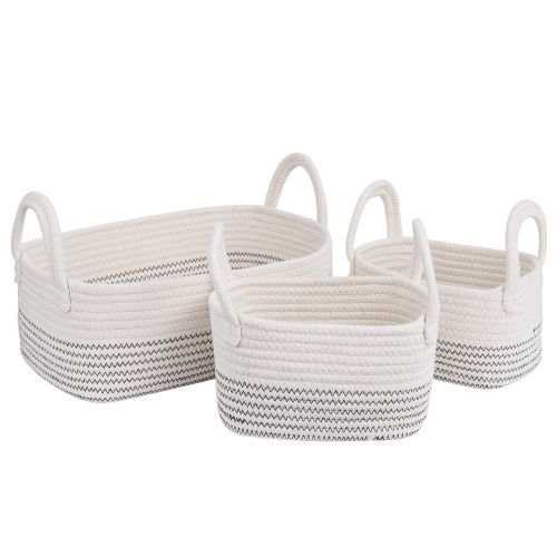  UBBCARE Cotton Rope Storage Baskets Storage Bins Organizer Decorative Woven Basket With Handles for Nursery Baby Clothes, Toy, Makeup, Books, Set of 3