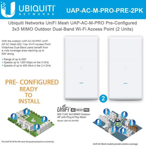  UBNT Systems UniFi Mesh UAP-AC-M-PRO PRE-CONFIGURED 802.11ac Wireless Access Point 3x3 MIMO Outdoor Wi-Fi AP (2-Units)