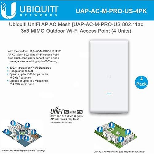  UBNT Systems UniFi Mesh AC Pro UAP-AC-M-PRO-US 802.11AC 3x3 MIMO Outdoor Wi-Fi Access Point Wide-Area Dual-Band AP (4-Pack)