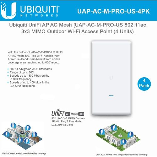  UBNT Systems UniFi Mesh AC Pro UAP-AC-M-PRO-US 802.11AC 3x3 MIMO Outdoor Wi-Fi Access Point Wide-Area Dual-Band AP (4-Pack)