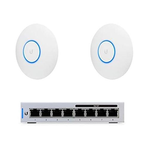  UBNT Systems UniFi Switch 8 US-8-60W 8-Port Fully Managed Gigabit Ethernet with UniFi Access Point AC PRO 2Pack Wi-Fi 802.11ac Dual-Radio 3X3 MIMO Technology