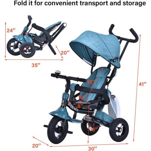  [아마존베스트]UBRAVOO 6-in-1 Toddler Tricycle with Adjustable Canopy, Detachable Guardrail, Harness, Folding Footrest, Brake, Folding Push Baby Tricycle for 1 2 3 Years Old