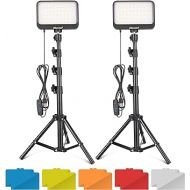 UBeesize LED Video Light Kit, 2Pcs Dimmable Continuous Portable Photography Lighting with Adjustable Tripod Stand & 5 Color Filters for Tabletop/Low-Angle Shooting, for Zoom, Game Streaming, YouTube