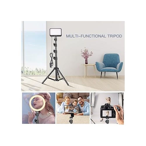  UBeesize LED Video Light Kit, 2Pcs Dimmable Continuous Portable Photography Lighting with Adjustable Tripod Stand & 5 Color Filters for Tabletop/Low-Angle Shooting, for Zoom, Game Streaming, YouTube