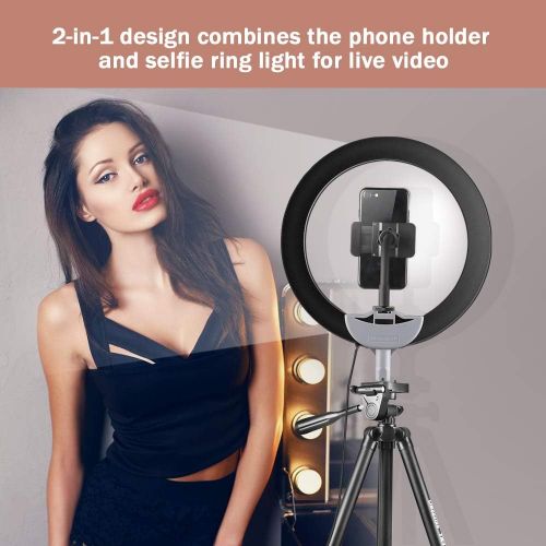  [아마존핫딜][아마존 핫딜] 10 Selfie Ring Light with 50 Extendable Tripod Stand & Flexible Phone Holder for Live Stream/Makeup, UBeesize Mini Desktop Led Camera Ringlight for YouTube Video, Compatible with i