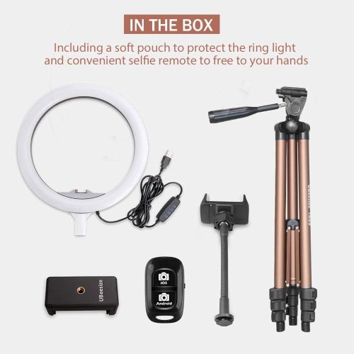  [아마존핫딜][아마존 핫딜] 10 Selfie Ring Light with 50 Extendable Tripod Stand & Flexible Phone Holder for Live Stream/Makeup, UBeesize Mini Desktop Led Camera Ringlight for YouTube Video, Compatible with i