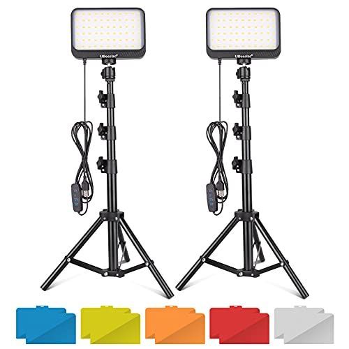  UBeesize LED Video Light Kit, 2Pcs Dimmable Continuous Portable Photography Lighting with Adjustable Tripod Stand & Color Filters for Tabletop/Low-Angle Shooting, for Zoom, Game St