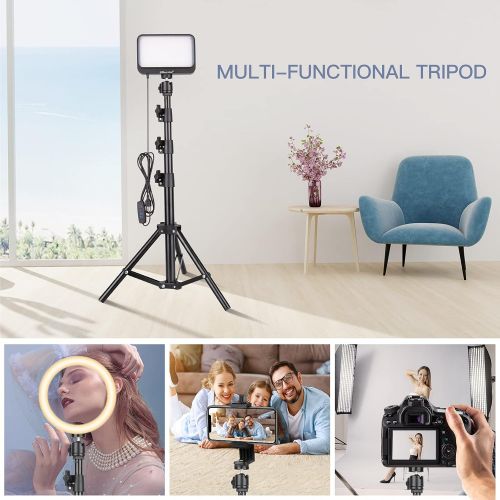  UBeesize LED Video Light Kit, 2Pcs Dimmable Continuous Portable Photography Lighting with Adjustable Tripod Stand & Color Filters for Tabletop/Low-Angle Shooting, for Zoom, Game St