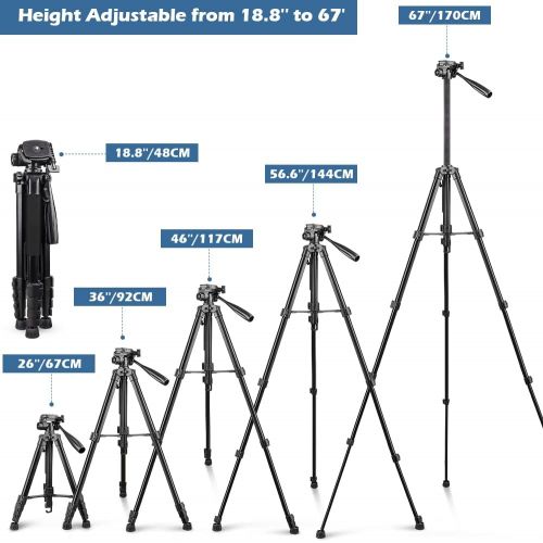  UBeesize 67” Camera Tripod with Travel Bag, Cell Phone Tripod with Wireless Remote and Phone Holder, Compatible with All Cameras, Cell Phones, Projector, Webcam, Spotting Scopes