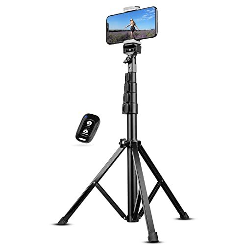  UBeesize 60 Extendable Tripod Stand with Bluetooth Remote for iPhone Android Phone, Heavy Duty Aluminum, Lightweight, Load Capacity: 1 Kg