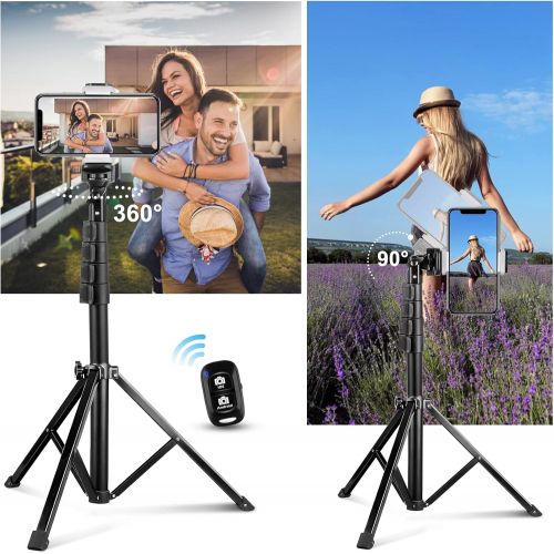  UBeesize 60 Extendable Tripod Stand with Bluetooth Remote for iPhone Android Phone, Heavy Duty Aluminum, Lightweight, Load Capacity: 1 Kg