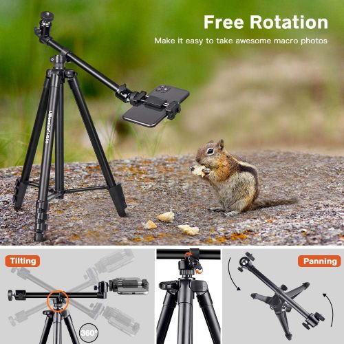  UBeesize 50-inch Phone Tripod Stand with Extended Arm, Portable Horizontal Tripod with 360° Adjustable Ball Head for Video Recording, Live Streaming and Photography